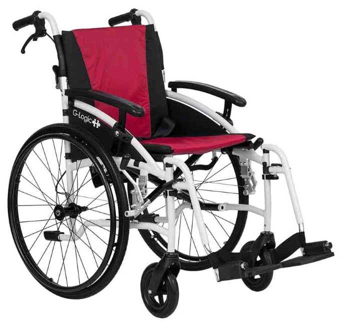 Excel G-Logic Lightweight Self Propelled Wheelchair 20'' White Frame and Red Upholstery